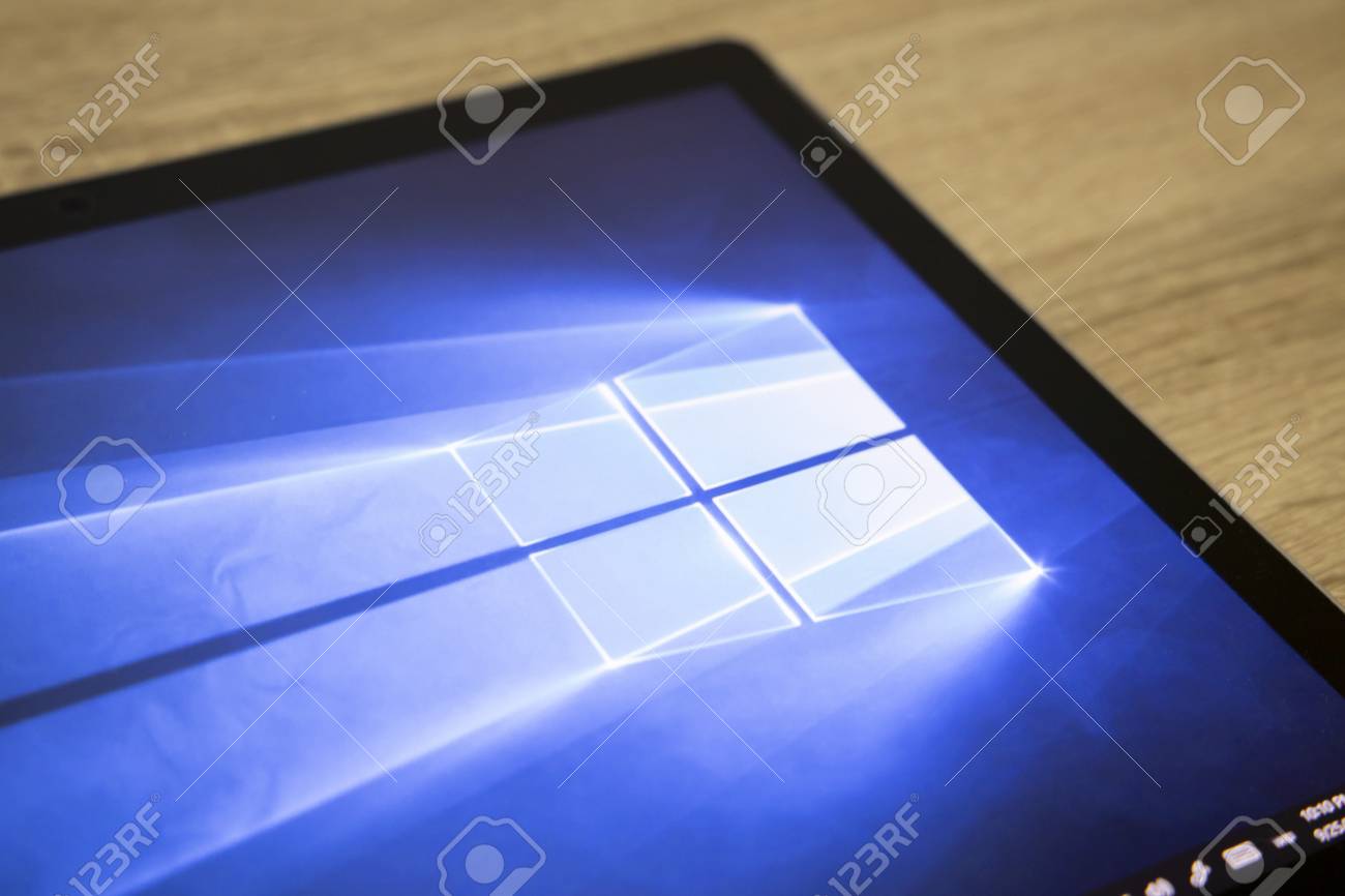 Close-up on Microsoft Window 10 Screen Background.